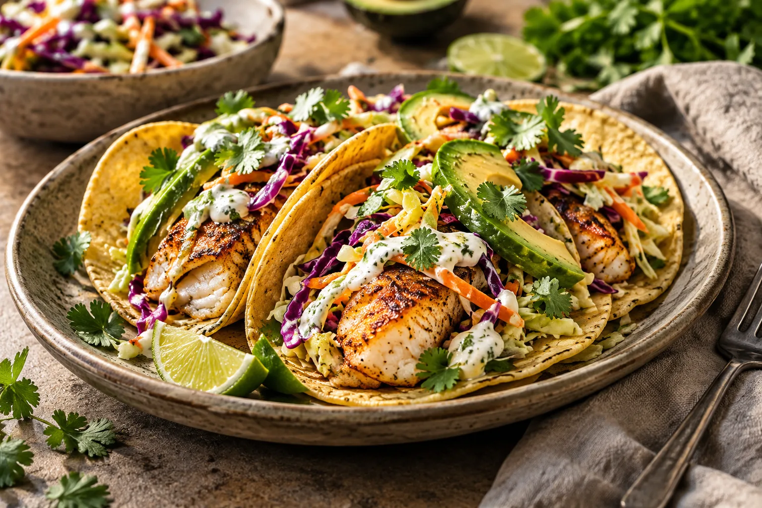 Lime Fish Tacos with Crunchy Slaw