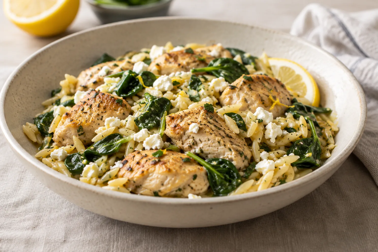 Lemon Chicken Orzo with Spinach