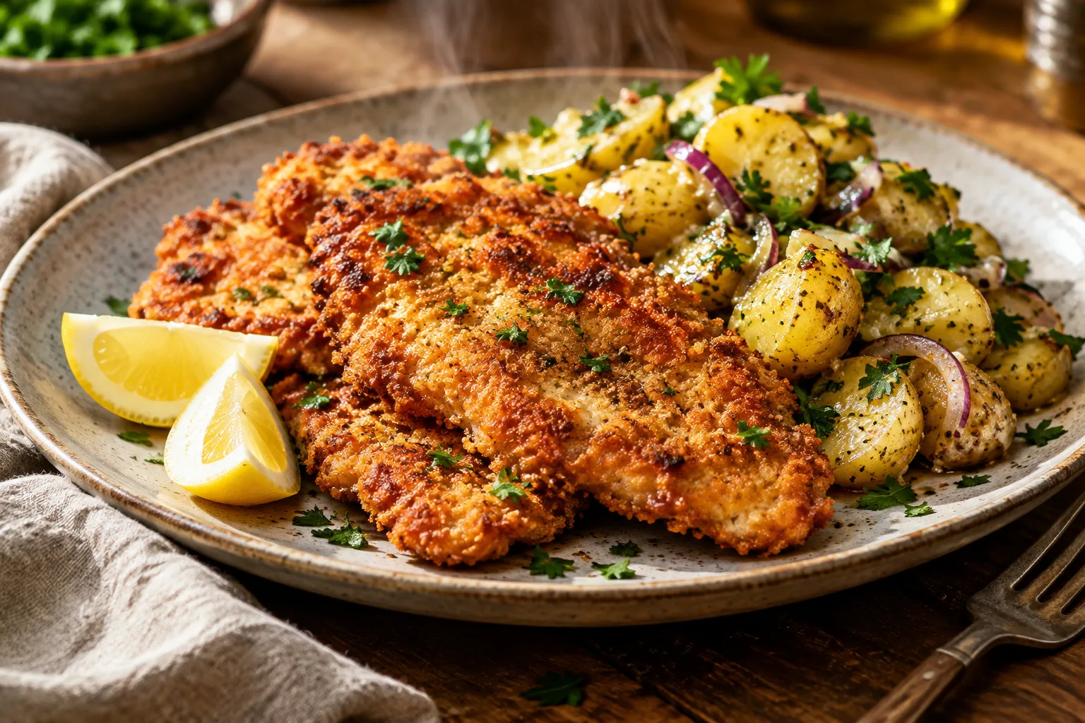 Chicken Schnitzel with Warm Potato Salad