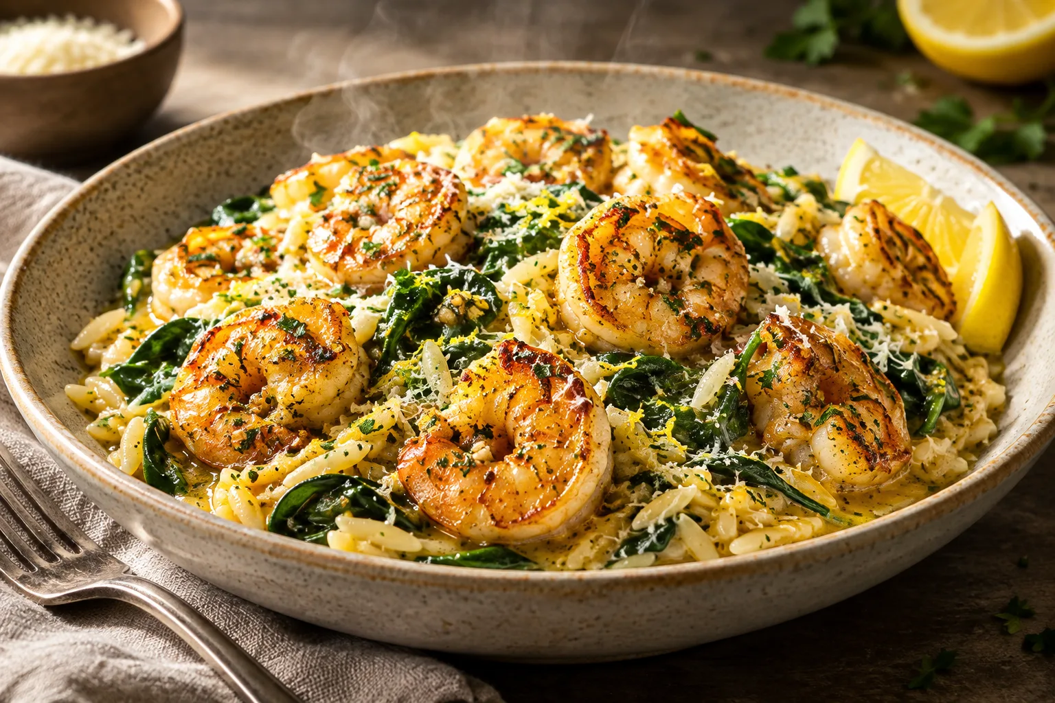 Lemon Garlic Butter Shrimp with Orzo