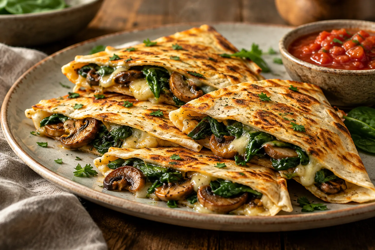 Mushroom and Spinach Quesadillas