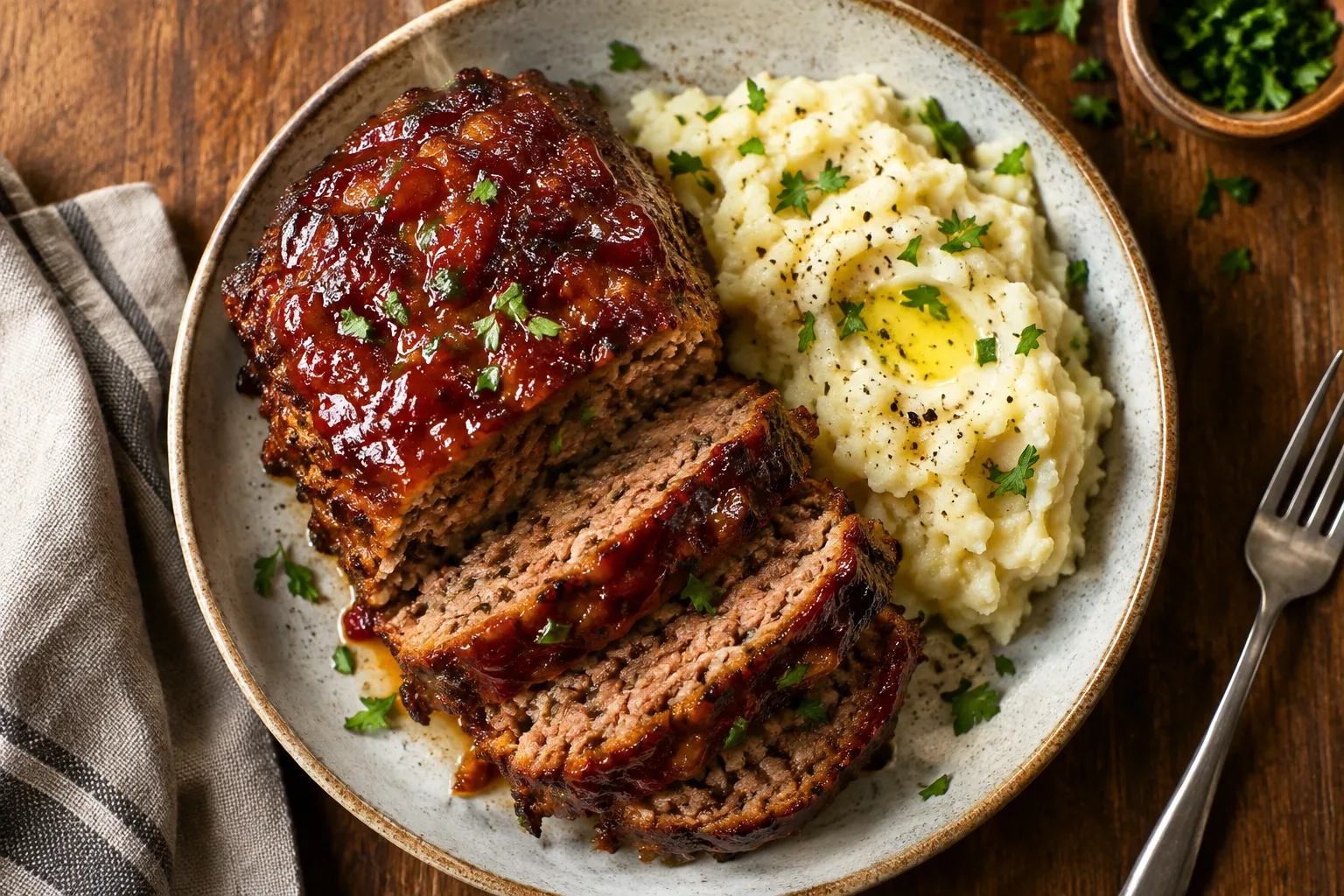 Glazed Meatloaf with Mashed Potatoes