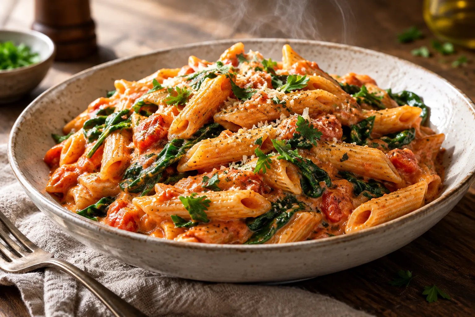 One-Pot Creamy Tomato Pasta with Spinach
