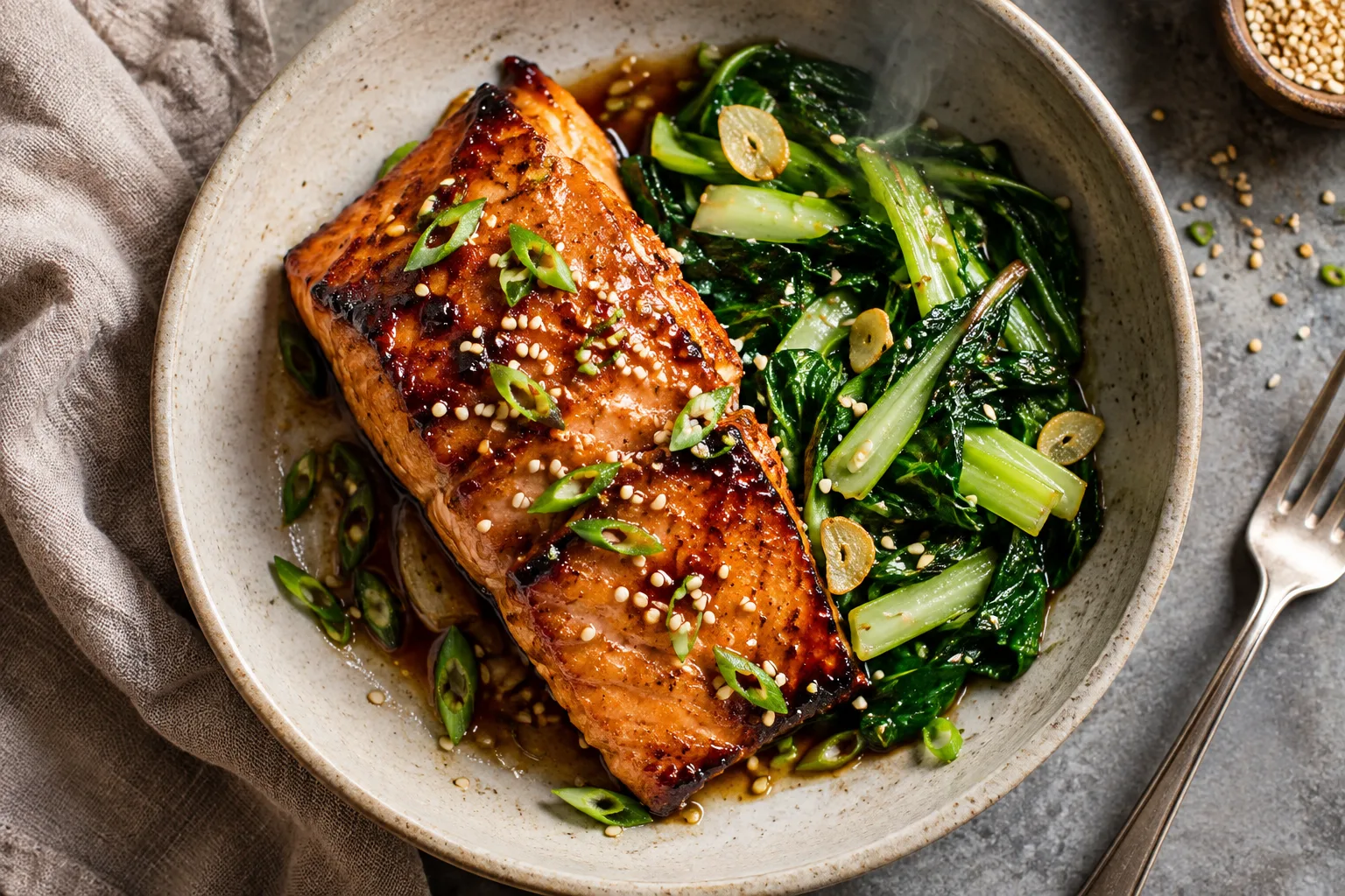 Miso-Glazed Salmon with Sesame Greens