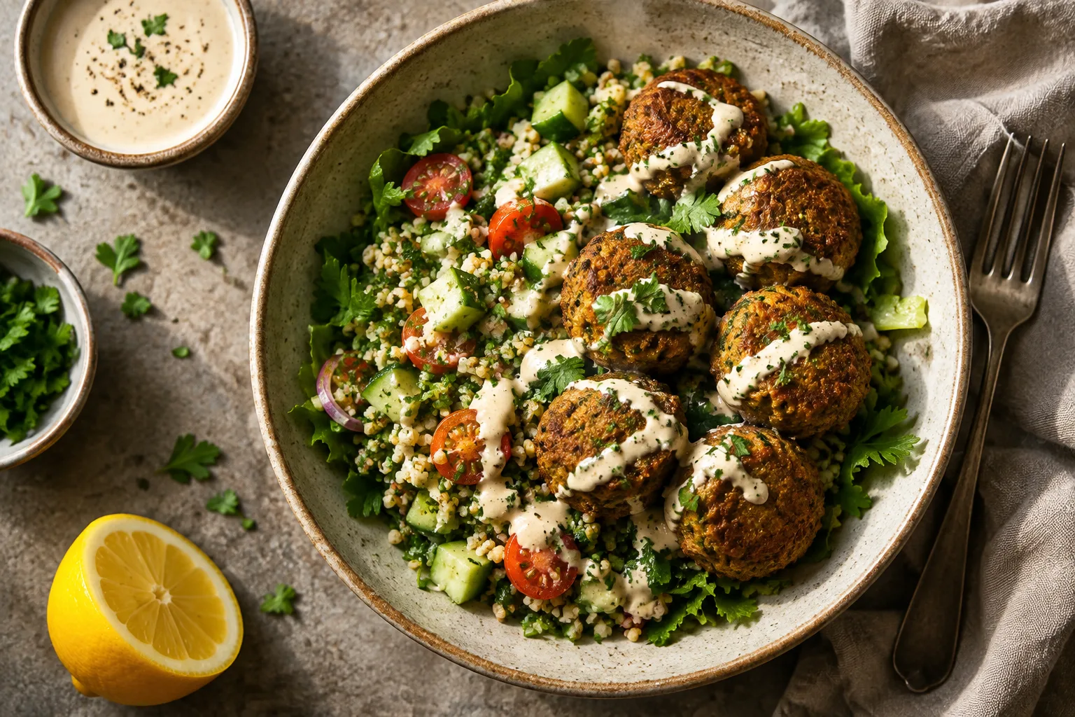 Crispy Falafel Bowls with Tahini