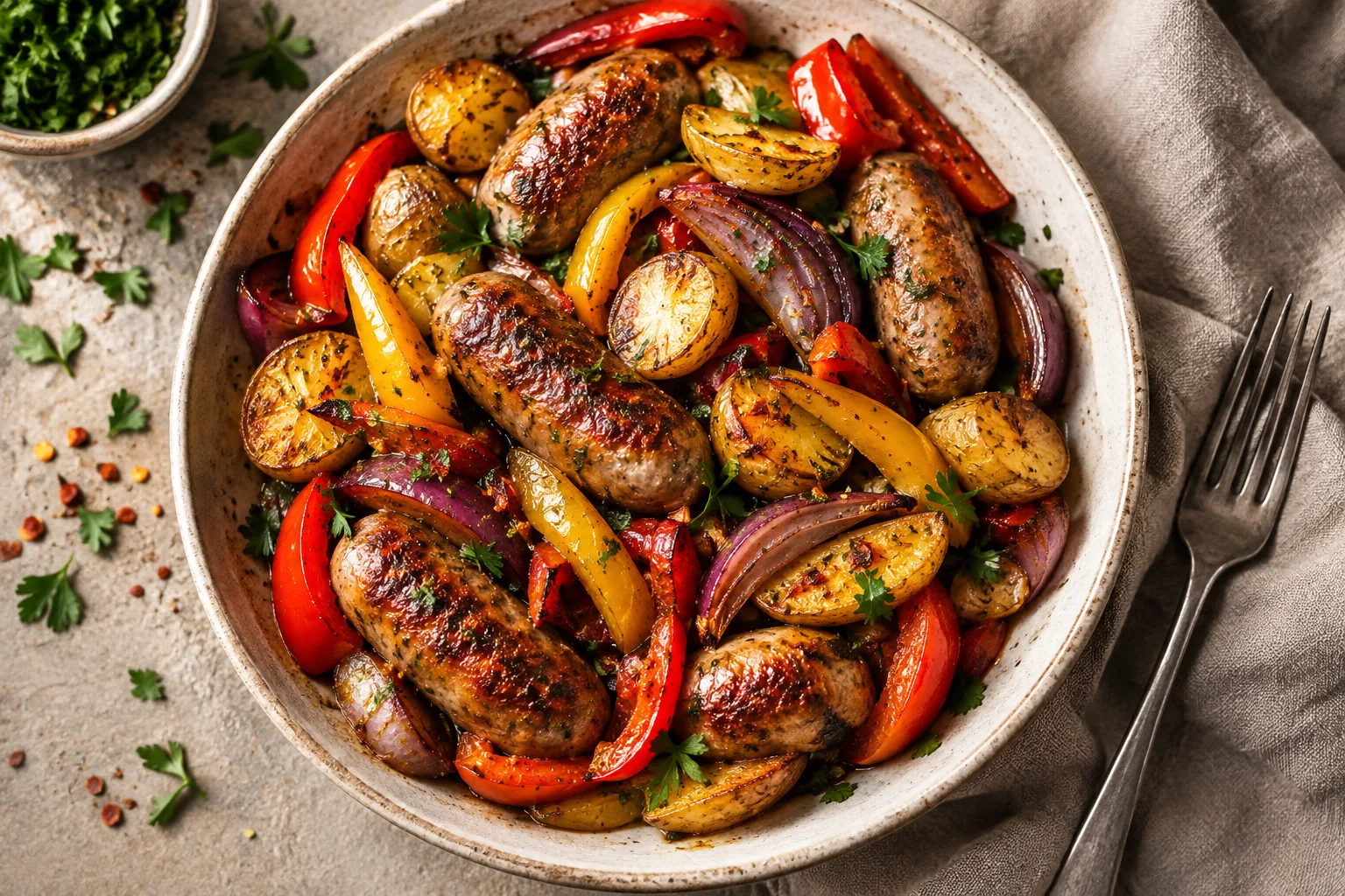 Sheet-Pan Sausage, Peppers and Potatoes